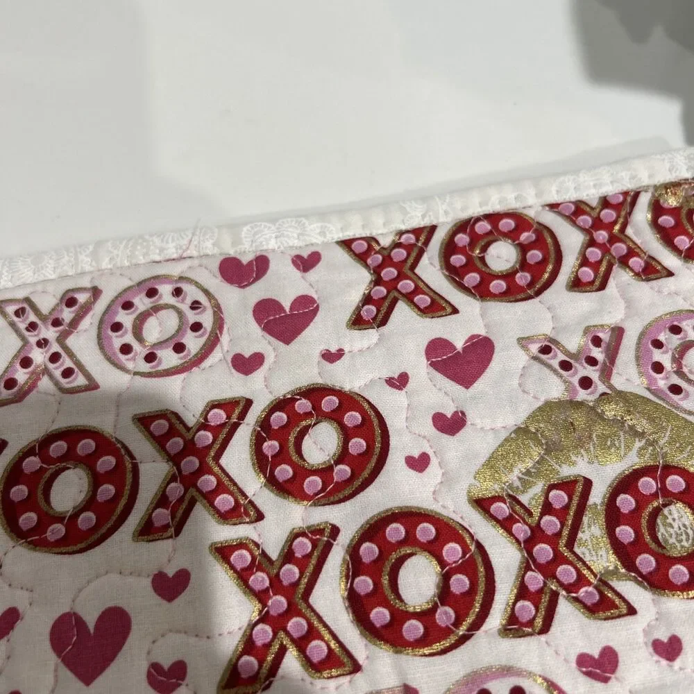 Handmade Quilted Pink & White Table Runner Dresser Pad Reversible 9.5